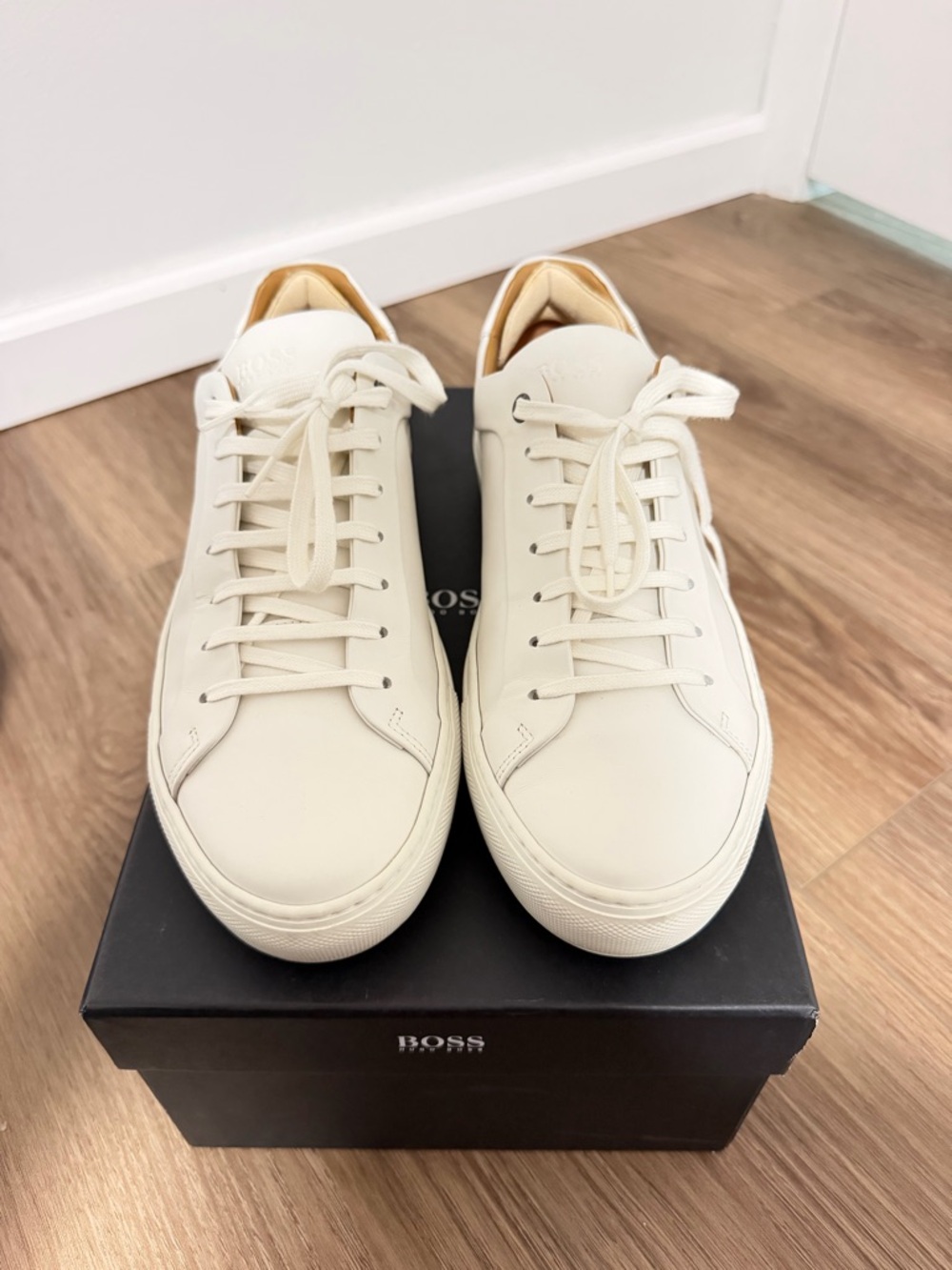 BOSS Men's Off-White Leather Low-Top Sneakers